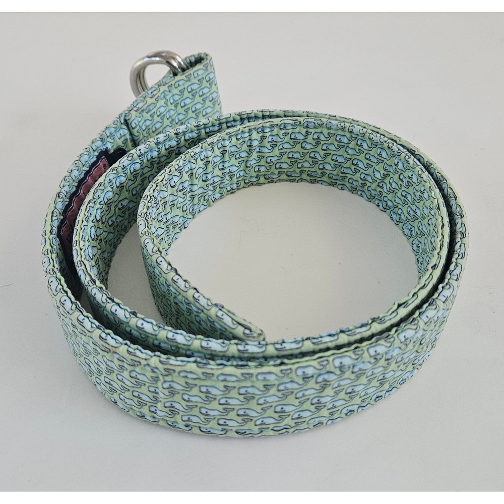 Vineyard Vines D Ring Belt Mens Lg Green Blue Whales Cotton Preppy Beach Golf